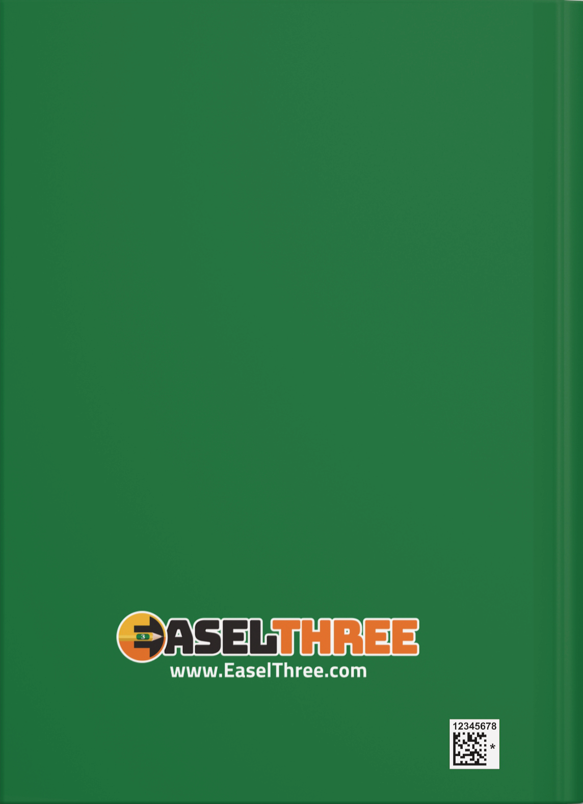 A green hardcover journal with EaselThree's logo and website www.easelthree.com.